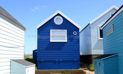 Beach Huts in Blue, 16" x 12" incl. mount: £20