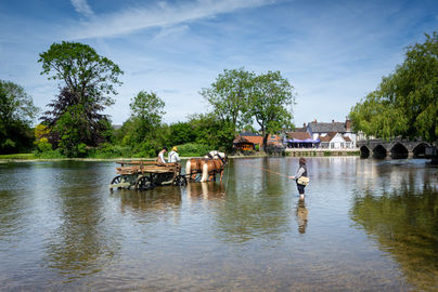 'The Hay Wain' with Fisherman at Fordingbridge. 24" x 18" incl. mount, fine art paper. Fordingbridge Hay Wain fisherman