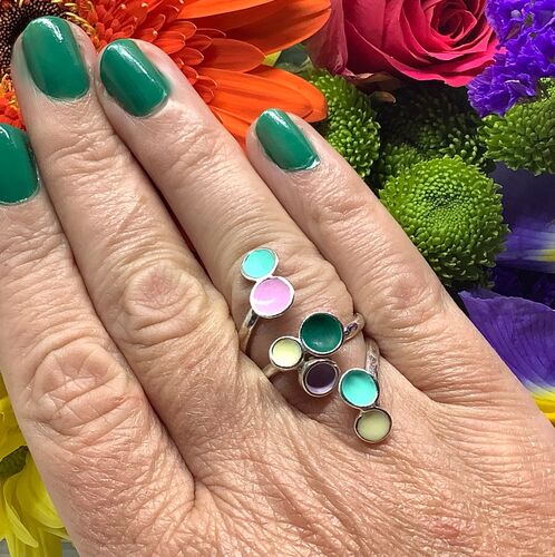 Sterling silver & pastel coloured enamel adjustable ring