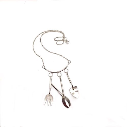 Sterling silver gardening tools necklace