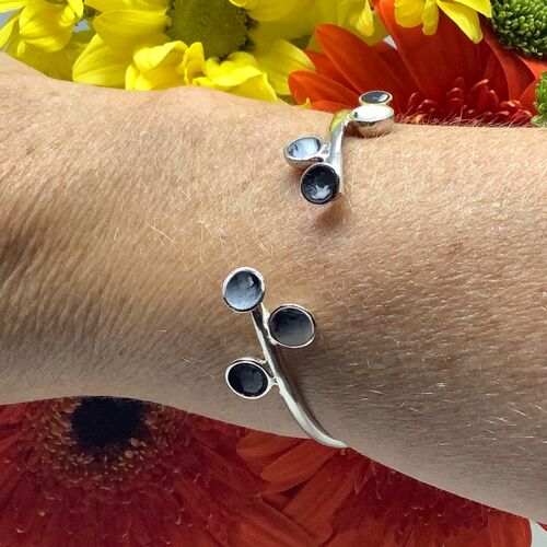 Sterling silver black and white enamel adjustable bangle
