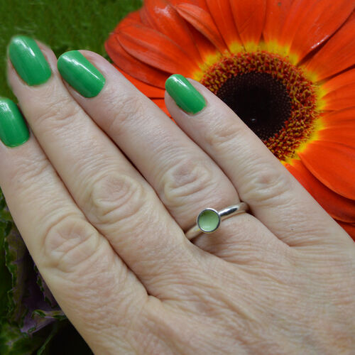 Sterling silver pale green enamel ring