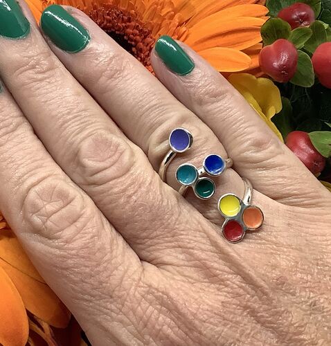 Sterling silver rainbow enamel adjustable ring