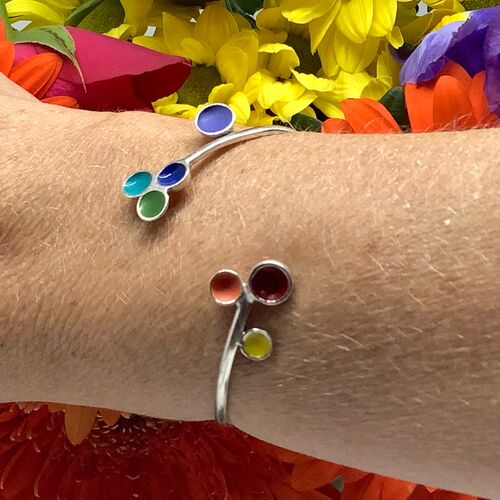 Sterling silver rainbow enamel bangle