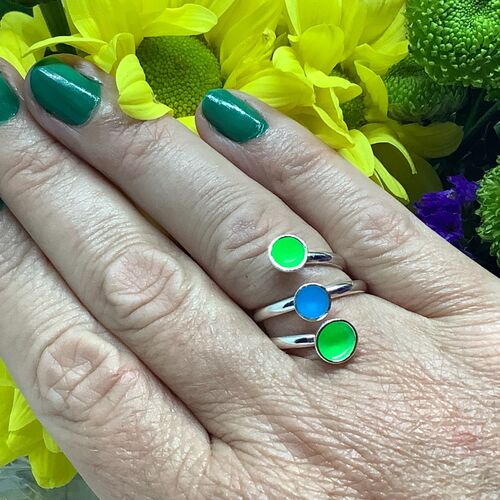Sterling silver fluorescent green and blue adjustable ring