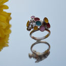 Sterling silver red, yellow, turquoise & pink enamel ring