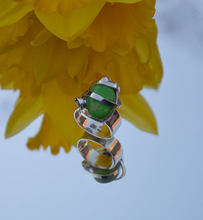Sterling silver wrap ring with simulated green turquoise ring