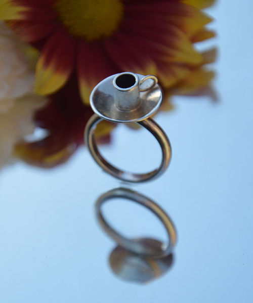 Sterling silver espresso coffee cup ring
