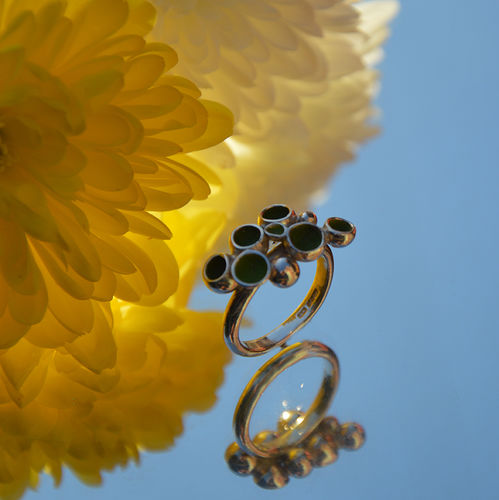 Sterling silver & green enamel ring