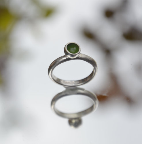 Sterling silver & summery green enamel ring
