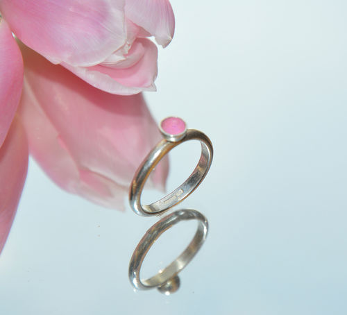 Sterling silver & frosty pink enamel ring