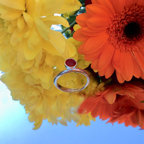 Sterling silver & fiery red enamel ring