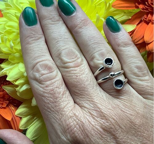 sterling silver and black enamel adjustable ring