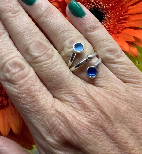 sterling silver shades of blue adjustable enamel ring