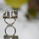 Sterling silver book ring with glasses