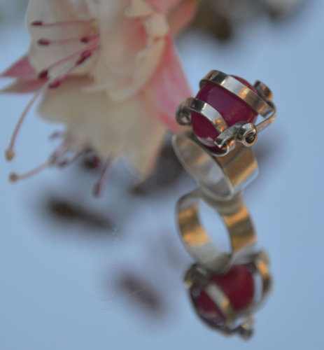 Sterling silver wrap ring with cherry pink stone
