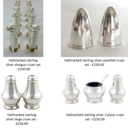 Hallmarked sterling silver cruet sets