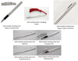 Hall-marked sterling silver pens and pencils