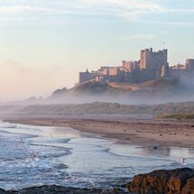 Early morning mist at Bamburgh castle