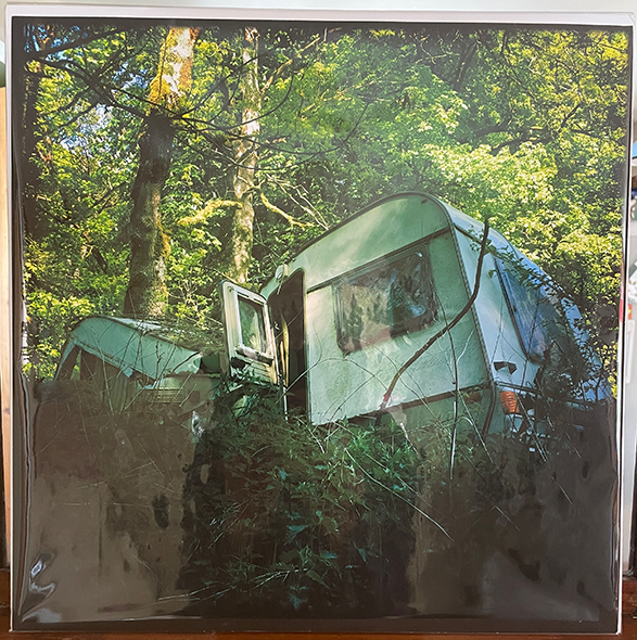 Photographic coloured print of caravan crushed by tree