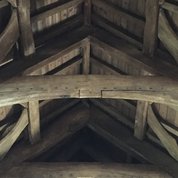 Beamed roof in St David's Church Glascwm