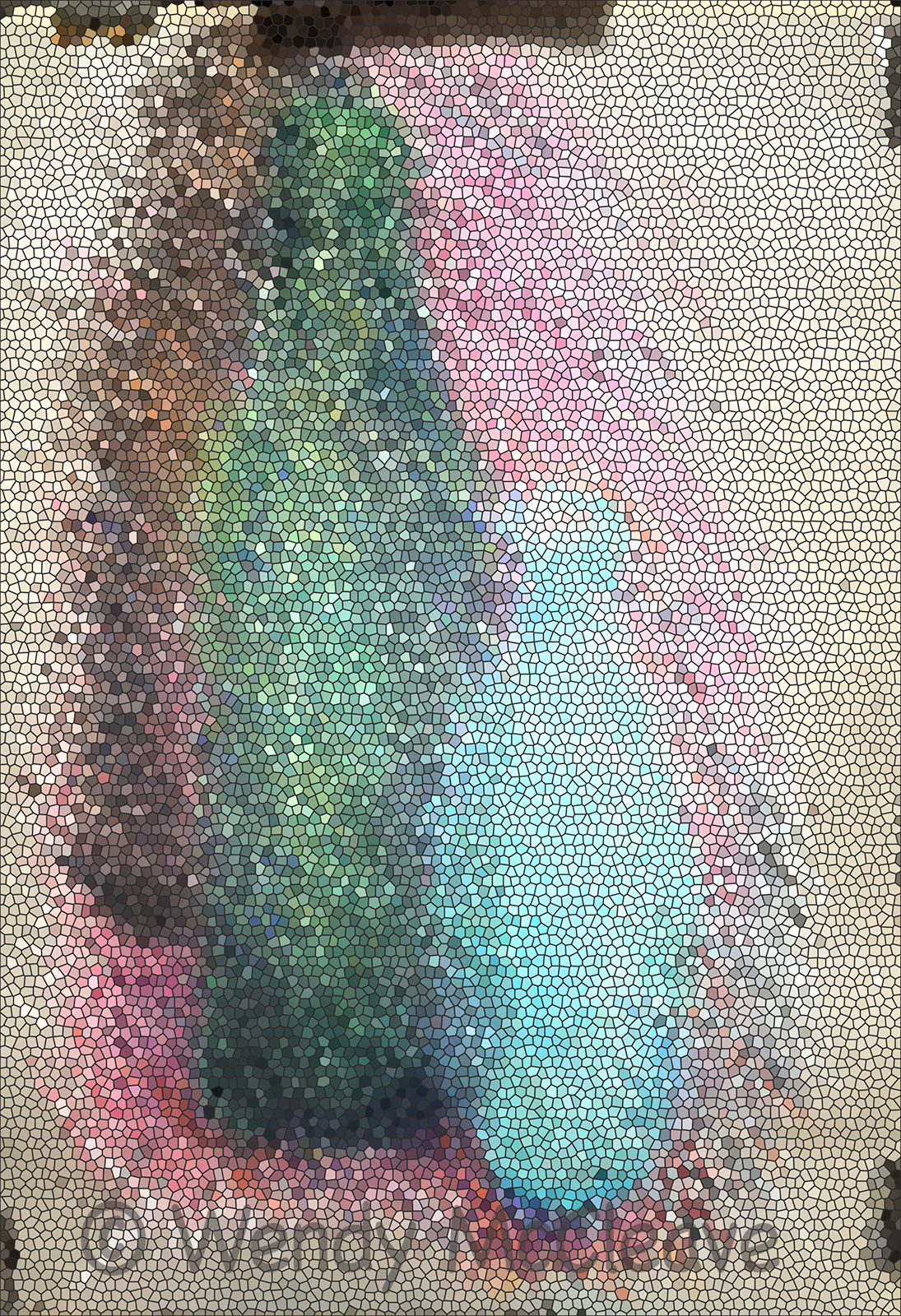 Pastel drawing of old bottles enhanced with Photoshop