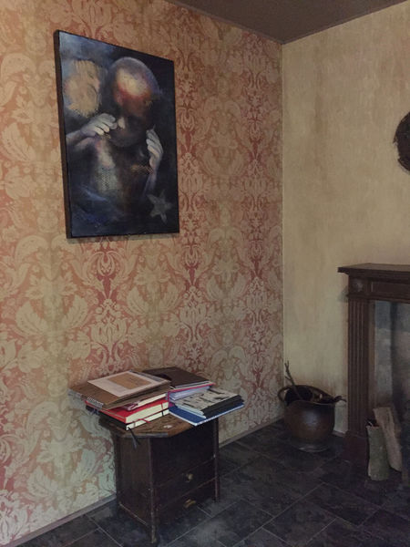 'Elements' in Degree Show set up; an installation recreating a sitting room in an old farmhouse