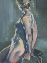 Marina. SOLD Acrylic life study of Marina, a dancer, perched on a stool facing away.