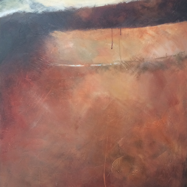 Acrylic painting of the top of an old terracotta jug.