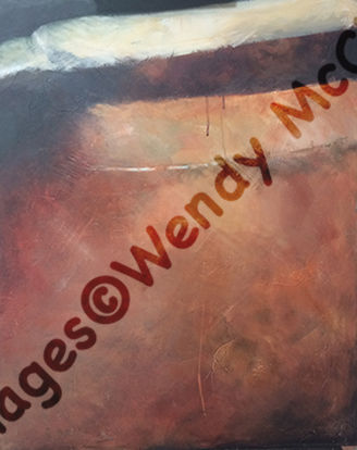 Acrylic painting on prepared canvas of the top of an old terracotta jug.