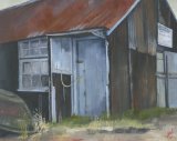 Old Boat Shed Acrylic painting on prepared paper of an old boat shed at Mudeford Sandbank Spit.