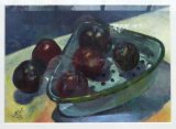 Plums in Old Drainer Still life of plums in an old drainer. Acrylic painting on prepared paper.