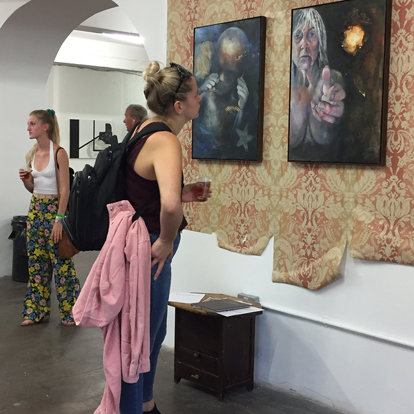 Degree show work in situ with Free Range up and running