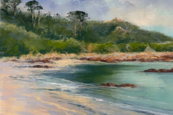 Portelet Beach pastel painting en plein air