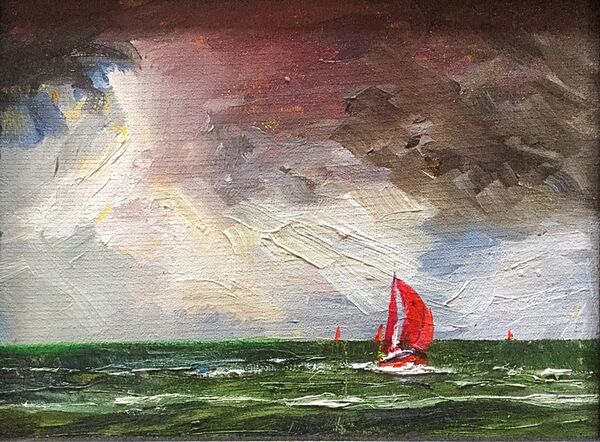 Red Sails and a Stormy Sky (oils) 6x 8” £120 SOLD