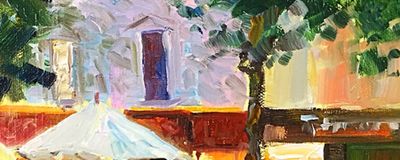 Evening Dining in Carcassonne (oils on canvas) 25 x 30 cms £200