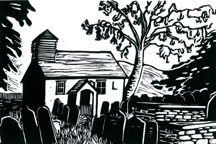 church, wales, abergavenny, Capel y ffin, lino, print, art