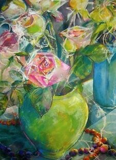 MARGARETHA SHEPHERD – Roses in a Green Vase