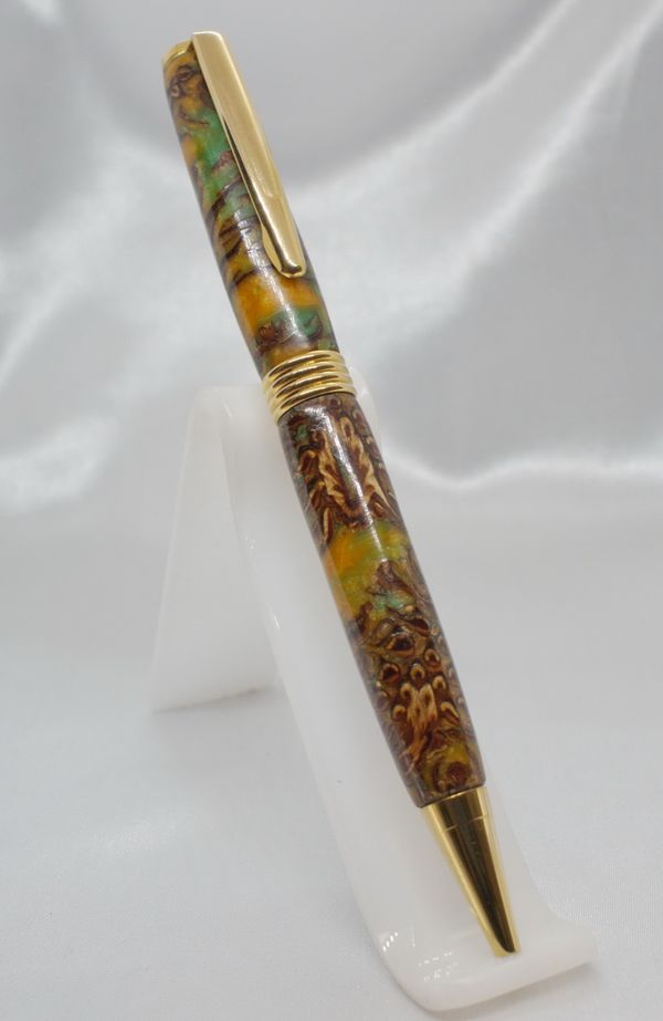 Titanium Gold Plated Streamline Pen Created with Larch Cones & Acrylic