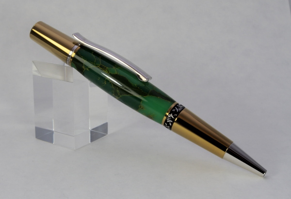 Titanium & Rhodium Plated Contemporary Pen Created in Arizona Jade Tru-Stone