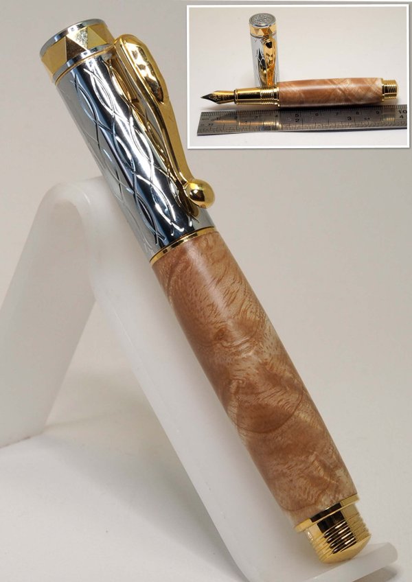Electra Short Fountain Pen with Chrome cap and Gold plated accents in Ash SOLD