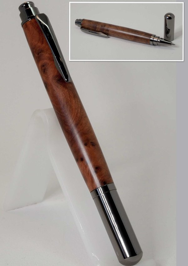Diplomat Rollerball Pen in Gun Metal Plating and Thuya Burr SOLD