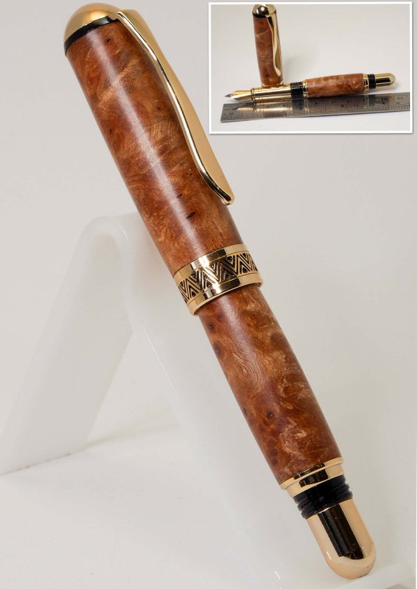 Gold Plated Short Sedona Fountain Pen in Burr Elm SOLD