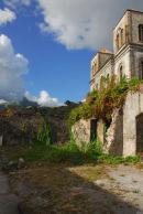 Martinique - St Pierre - Ruins + view to Mt Pelée