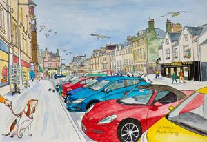 Framed Original Watercolour.. 'St.Andrews Busy Market Street'
