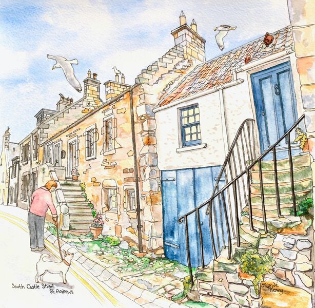 Framed Original 'South Castle Street, St.Andrews (cat and mouse house)'... Sold