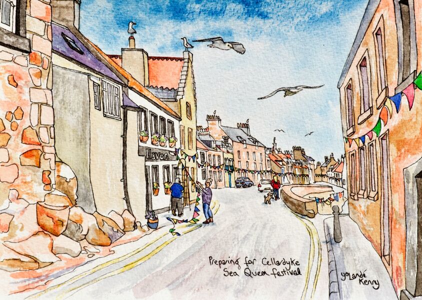 Framed Original 'Preparing for Cellardyke Sea Queen Festival'... Sold