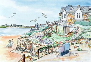 Framed Original Watercolour 'Couples at Elie Beach'... Sold