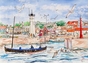 Framed Original Watercolour 'Anstruther's Busy Harbour'