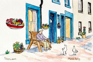 Original Watercolour 'Pittenweem Flower Boats Cottage with Display Easel Original Watercolour 'Pittenweem Flower Boats Cottage' with Display Easel